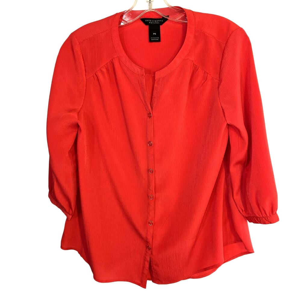 Investments PS Women's Orange  Top Shirt Blouse Petites Size 4 6 SP Small